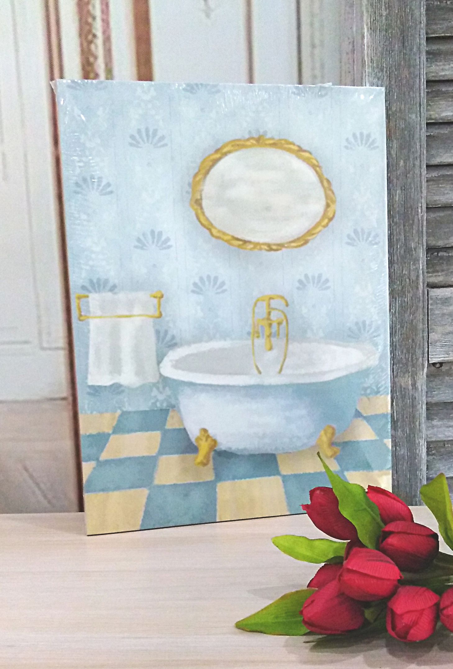 Quadro per Bagno dipinto su tela Country Chic ROMA 3 Quadri